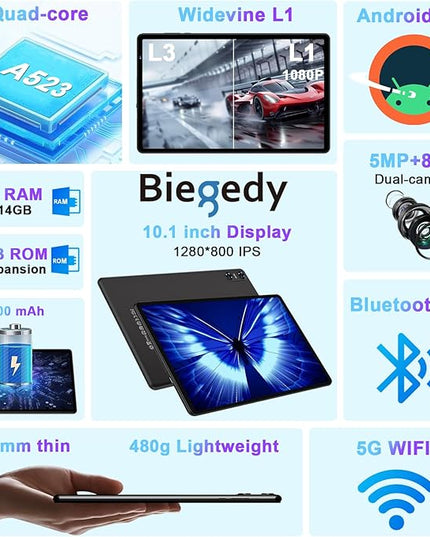 2025 Tablet, 10 Inch Android Tablet 20GB RAM+128GB ROM+1TB Expand, Octa-Core Android 14 Tablets with Keyboard, Mouse, HD IPS Touchscreen, 6000mAh, BT 5.0, WiFi 6, Widevine L1, Split Screen -Black