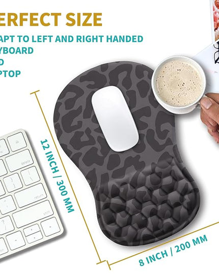 Hokafenle Ergonomic Mouse Pad Wrist Support, Wrist Rest Mousepad for Carpal Tunnel Pain Relief with Integrated Memory Foam Slope Massage Bulge (11.8x7.9 inch,Black Leopard
