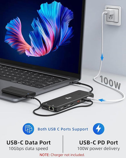 LIONWEI USB C Docking Station Dual Monitor 13 in 1 USB C Hub, Triple Display, 8 USB C/A Ports, Ethernet, Audio, Laptop Dock for MacBook,Dell,HP,Lenovo,Surface