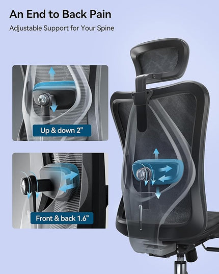 SIHOO M57 Ergonomic Mesh Office Chair, High Back Home Desk Chair with 3D Armrests, Lumbar Support and Adjustable Headrest, Comfortable Computer Chair, Big & Tall Office Chair Hold 330 LBS-Black