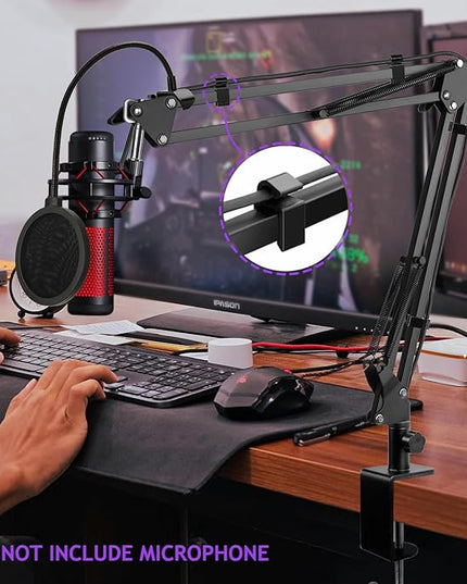 Mic Boom Arm, Adjustable Mic Arm for Shuer MV7+ Shuer MV6 HyperX QuadCast Shure SM7B Blue Yeti and Most Microphone for Podcast Gaming Streaming Recording