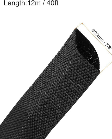 MECCANIXITY Braided Cable Sleeves Heat Shrinkable Fabric Sleeving, 7/8" 40ft Black 2:1 Ratio Heat Shrinkable Cord Protector for Harness Cable, Network Cable Protection, Cable Management