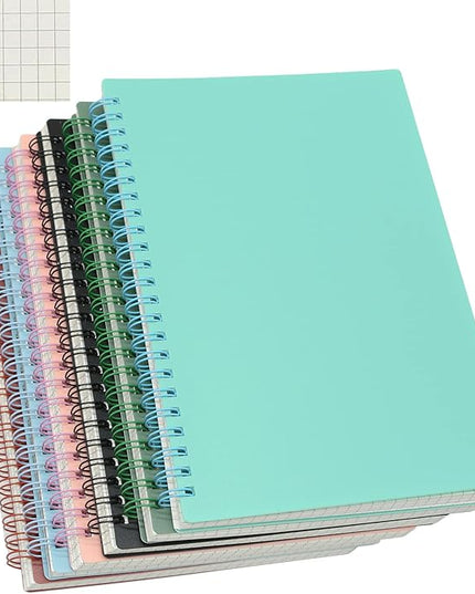 Yansanido Spiral Notebook, 6 Pcs A5 Thick Plastic Hardcover Graph Paper 6 Color 80 Sheets -160 Pages Journals for Study and Notes (6 colors, A5 5.7" x 8.3"-Grid)