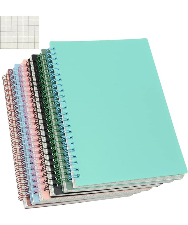 Yansanido Spiral Notebook, 6 Pcs A5 Thick Plastic Hardcover Graph Paper 6 Color 80 Sheets -160 Pages Journals for Study and Notes (6 colors, A5 5.7" x 8.3"-Grid)