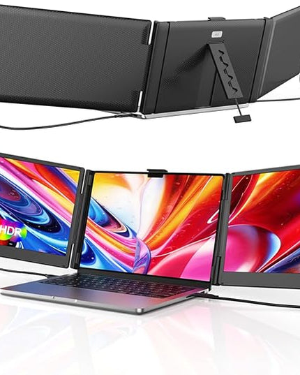 FEZOBR Laptop Screen Extender, 14'' FHD 1080P IPS Portable Monitor for Laptop, Triple Screen Extender Monitor Plug-Play for Mac/Windows/Chrome, Fit 13”-17.3” Laptops