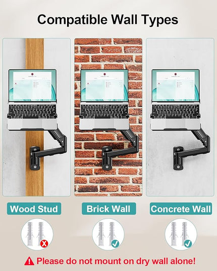 MOUNT PRO Laptop Wall Mount, 2-in-1 Monitor Wall Mount with Vented Tray for 11-17" Notebook/13-32 Computer Screen, Full Motion Adjustable Laptop Holder Stand, Gas Spring Laptop Arm Holds 4.4-22 lbs