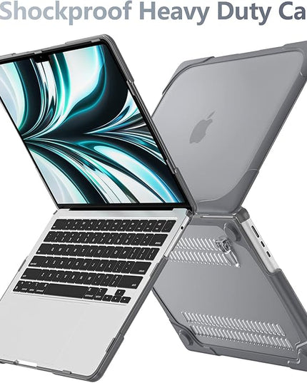 Batianda Heavy Duty Case for New MacBook Air 13.6 inch Case 2025 M4 Chip 2024 2022 Release, Ergonomic Foldable Kickstand (Holds 20lbs) Matte Translucent Protective Cover with Keyboard Skin, Gray