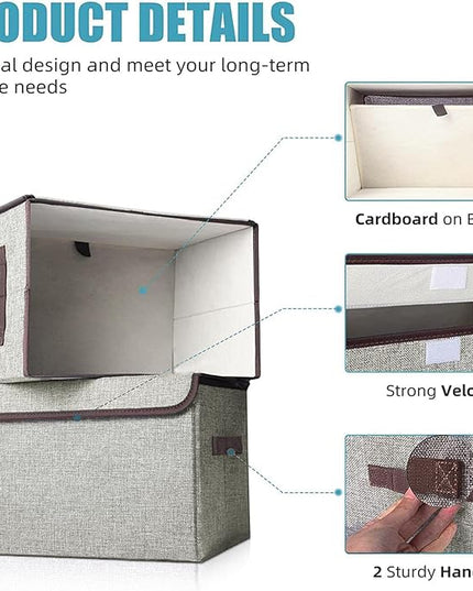 Linen Fabric Foldable Storage Cube Bin Organizer Basket with Flip-Top Lid & Handles, Large Clothes Blanket Box for Home, Office, Closet, Light Gray, 4 Pack 14.6 x 9.5 x 9.5”