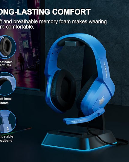 PHOINIKAS Gaming Headset for PS4, PS5, PC, Laptop, Stereo Over Ear Gaming Headphones with Noise-Canceling Mic, Gaming Headsets for XboxOne, Switch, Laptop, Mac, Phone (Navy Blue)