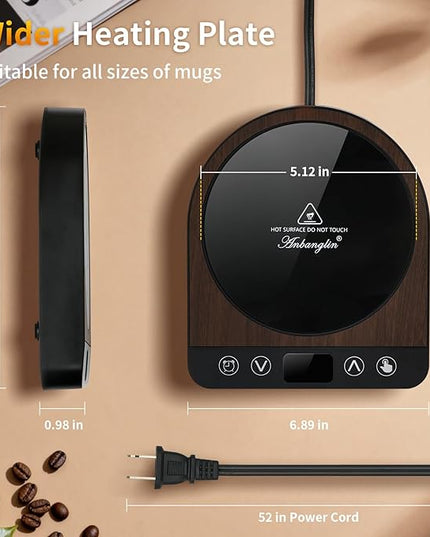 Anbanglin Smart Coffee Mug Warmer, 50W Fast Heating Coffee Warmer for Desk with 5 Temperature Control & 2-12H Auto Shut Off, Electric Large Panel Cup Warmer for Milk, Tea, Beverage, Candle, Wood