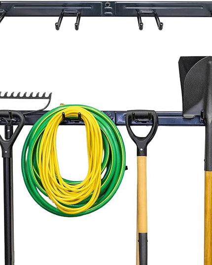 StoreYourBoard Wall-Mounted Rack With 4 Garage Hooks – Heavy-Duty Steel Holder Garage & Garden Storage for Shed, Workshop, or Home Organization – For Rakes, Shovels, Tools & More – 1 Pack, Deep Water