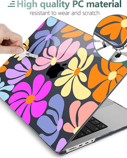 DONGKE Case for M5 MacBook Pro 14 inch 2025 2024-2021 M4 M3 M2 M1, Plastic Hard Shell Cover Compatible with A3434 A3112 A3401 A3185 A2992 A2779 A2442, Retina XDR Display & Touch ID, Power Flowers