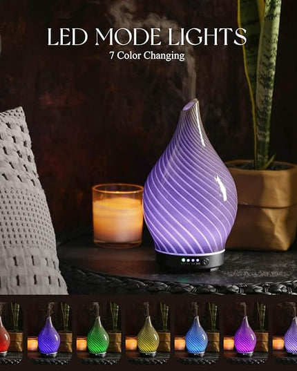 Porseme 150ml Essential Oil Diffuser Glass Color Changing Aroma Air Diffusers Aromatherapy Ultrasonic Cool Mist Humidifier 6 Running Hours Waterless Auto-Off for Sleeping Yoga Office Spa (Pure Grey)