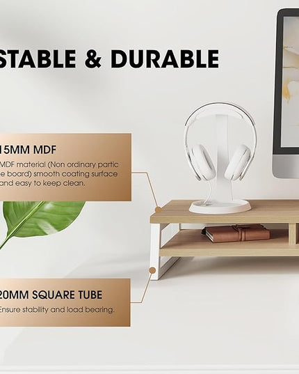 Fenge Dual Monitor Stand for Desk, 42.5in Large Monitor Riser for 2 Monitors, 2 Tier Computer Office Desk Top Shelf, Desktop Storage Stand for Laptop, PC, Computer, Printer