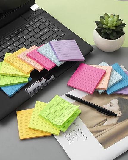 (16 Pack) Lined Sticky Notes 3x3 in Ruled Stickies Super Sticking Power Memo Pads Bright Colors