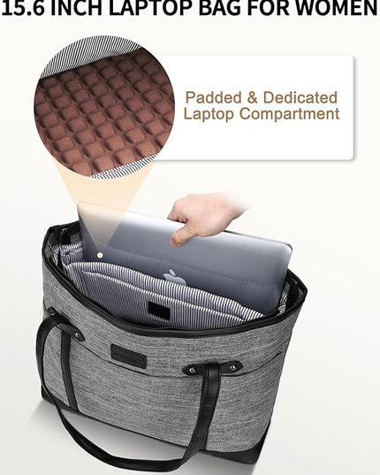 RAVUO Laptop Tote Bag for Women, Water Resistant 15.6 Inch Computer Handbag Purse Teacher Bag With Portable Small Pouch