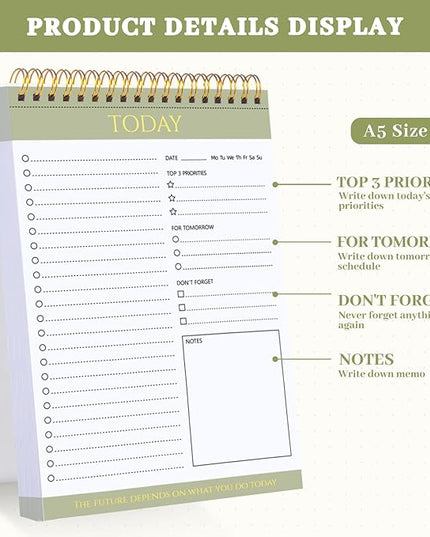 Thboxes 2 Packs To Do List Notepad, Totally 208 Pages To Do List Notebook A5 Undated Daily Planner Notepad with Transparent Cover and Task Checklist Home Office School Supplies, Simple Style
