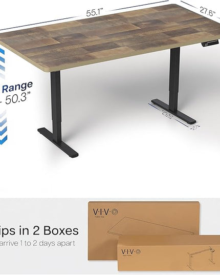 VIVO Electric 55 x 28 in Dual Motor Sit Stand Desk, Memory Height Adjustment, 2B Series, Reclaimed Wood Top Black Frame, DESK-KIT-2B55P