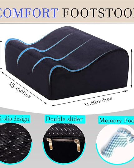 Foot Rest for Under Desk at Work, Ergonomic Under Desk Footrest with Washable Cover, Memory Foam Foot Stool for Office Chair & Gaming Chair, Back & Hip Pain Relief, Black