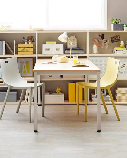 Need Computer Desk, 47 inch Home Office Desk, Modern Simple Style Home Office Gaming Desk, Basic Writing Table for Study Student, White Metal Frame, Teak