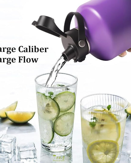 Water Bottle Insulated 32oz 40oz 64oz 128oz Straw Lid Spout Lid & 3 Lids, Leak Proof, Vacuum Insulated,Stainless Steel Water Bottle Wide Mouth for Sports, Gym or Office