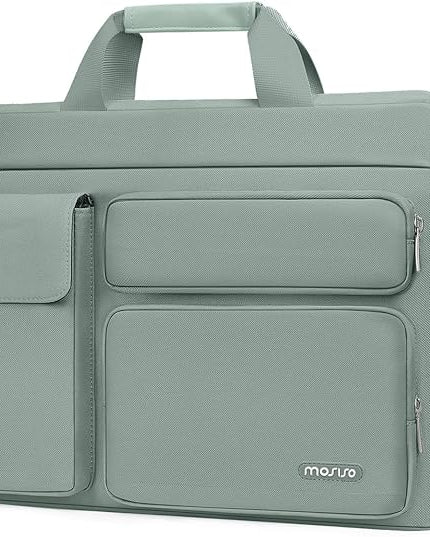 MOSISO Laptop Shoulder Bag 15.6 inch, 15-15.6 inch Computer Bag Compatible with MacBook Pro 16 inch, HP, Dell, Lenovo, Notebook with 2 Raised&1 Flapover&1 Horizontal Pocket&Handle&Belt, Antique Green