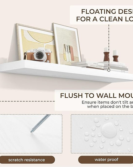 RICHFOCUS 48Inch Floating Shelves for Wall 2 Pack Shelves for Bedroom|Kitchen|Bathroom Wall Mounted Rustic Wood Floating Shelf with Invisible Brackets for Books|Storage|Decor, White