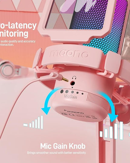 MAONO Gaming Microphone with Noise Cancellation, USB Condenser Mic for Streaming, Podcast, Twitch, YouTube, Discord, PC Desktop Computer Mic for PS5, GamerWave DGM20 Pink