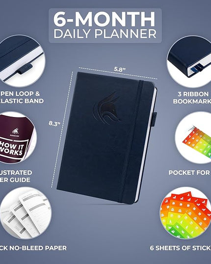 Clever Fox Daily Planner – Undated Planning Notebook with Hourly Schedule & To-Do List – Personal Day Task & Work Organizer, 6 Months (Dark Blue)