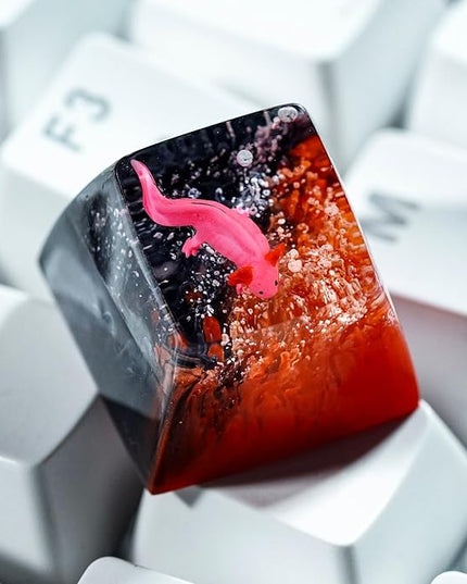 Pink Axolotl Red Black Coral Artisan Keycap R1 SA Profile Custom Keycaps 1U ESC Handmade Resin Gaming Animals Key Cap Cherry MX Switch Compatible Mechanical Keyboard Axolotl Lover Gift