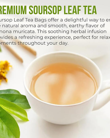FreshDrinkUS, Premium Soursop Graviola Leaf Tea | 45 Tea Bags form Powder, 100% Natural and Pure, Handmade, Made With Natural Materials-Corn Fiber Tea Bag, Sugar/Caffeine Free, Hoja Guanabana Tea