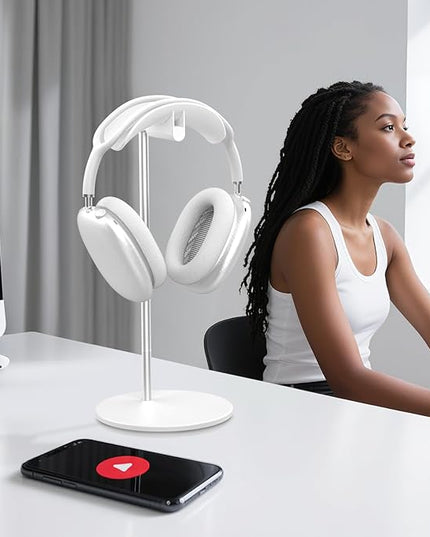 SHUOSUO Headphone Stand, Headset Holder with Solid Base for Desk, Compatible with AirPods Max, Beats, Bose, B&O, Sony, Sennheiser, Gaming, etc (White)