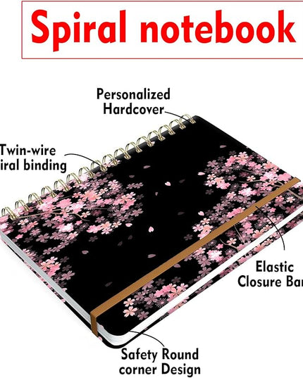 Spiral Journal Notebook for Women, Hardcover A5 College Ruled Notebook, 60 Sheet, Thick Paper, Cute Lined Journal for School, Office & Work, 6 x 8.4 in(Cherry Blossoms Spring)