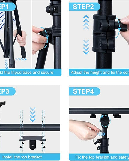 Projector Stand Tripod Adjustable, Laptop Height from 23.5 to 46.5 inches with Gooseneck Phone Holder, Floor for Office, Home, Stage, Studio, DJ Racks Holder Mount, 23.5inch-46.5inch