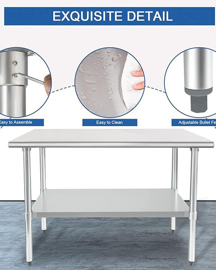HARDURA Stainless Steel Table 30X36 Inches with Undershelf and Galvanized Legs NSF Heavy Duty Commercial Metel Table for Food Prep
