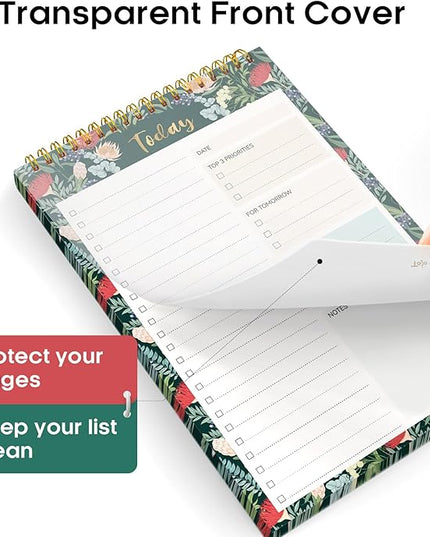 Taja To Do List Notepad - To Do List Notebook for Work with 52 Sheets, 9.8" x 6.5", Undated Daily Planner Perfect for Daily Tasks and Goal Setting, Notepad Suitable for Office, Home & School - Sage Blossom