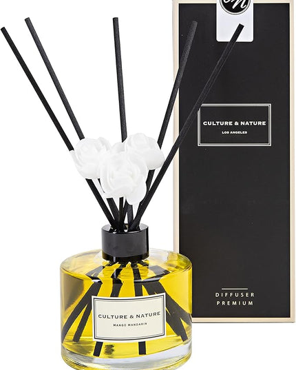 CULTURE & NATURE Reed Diffuser Set 6.7oz (200ml) Mango Mandarin Scented Diffuser with Sticks Home Fragrance Reed Diffuser for Bathroom Shelf Decor
