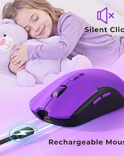 Wireless Keyboard and Mouse Set with Quiet Keys, 2.4G Full Size Purple Keyboard and Mouse with Wrist Rest, Protective Covers, Soft Touch Silent Design for Windows, Computer, PC and Laptop