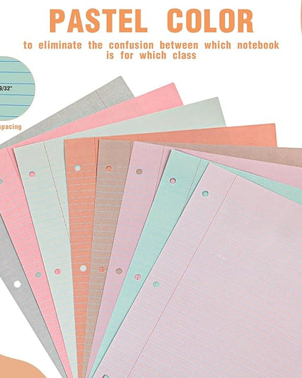PerKoop 400 Sheets Colored Loose Leaf Paper 8.5" x 11" college ruled Lined 3 Hole Punched notebook Filler Paper for 3 Ring Binders Office School Supplies (Bohemian Color)