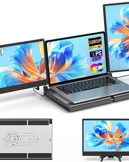 POTTMACEE 14.2" Laptop Screen Extender, 0.17" Ultra-Thin FHD 1080P IPS Portable Monitor for Laptop, Dual Screen Travel Monitor Extender, Plug-Play for Windows/Mac/Chrome, Fit 13”-17.3” Laptops