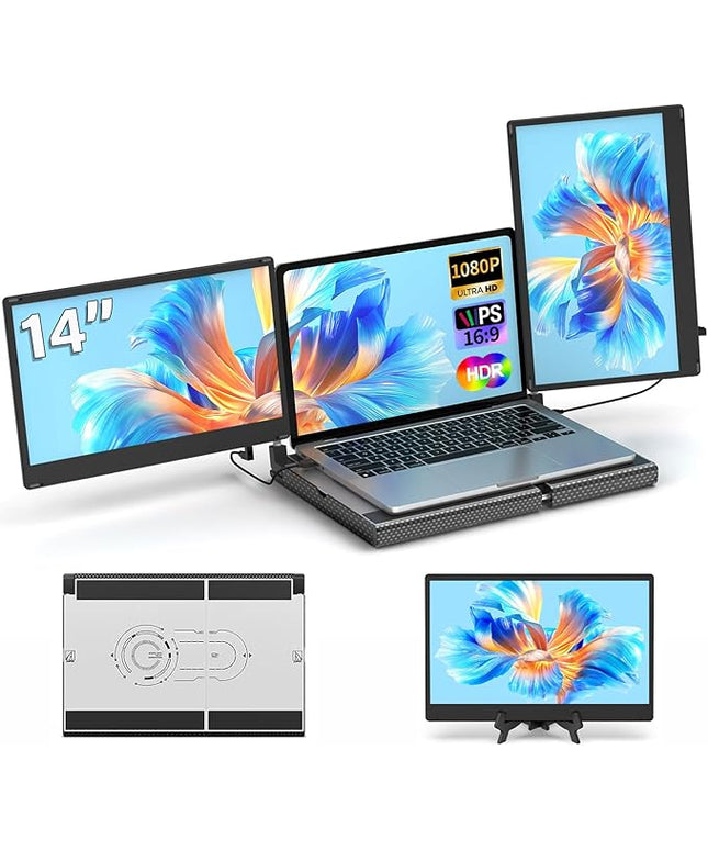 POTTMACEE 14.2" Laptop Screen Extender, 0.17" Ultra-Thin FHD 1080P IPS Portable Monitor for Laptop, Dual Screen Travel Monitor Extender, Plug-Play for Windows/Mac/Chrome, Fit 13”-17.3” Laptops
