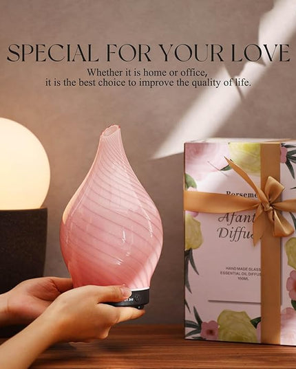 Porseme 150ml Essential Oil Diffuser Glass Color Changing Aroma Air Diffusers Aromatherapy Ultrasonic Cool Mist Humidifier 6 Running Hours Waterless Auto-Off for Sleeping Yoga Office Spa (Pure Pink)
