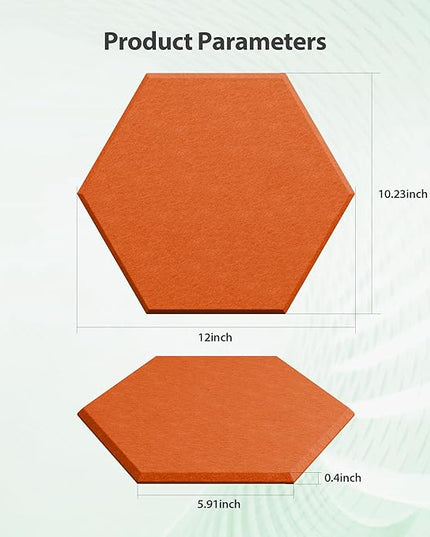 12 Pack Acoustic Panels Self Adhesive Sound Proof Foam, High Density Sound Acoustic Panel, 12X10.23X0.4 Inch Hexagon Panels in Home, Office, Reccording Room, Studio,and more(Orange-Red)