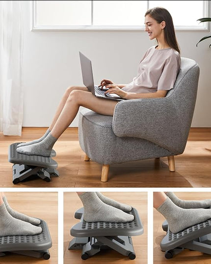 HUANUO Adjustable Desk Footrest, Foot Rest for Under Desk at Work with Massage, Adjustable Foot Stool with 3 Height Position & 30 Degree Tilt Angle Adjustment for Home, Office, Gray