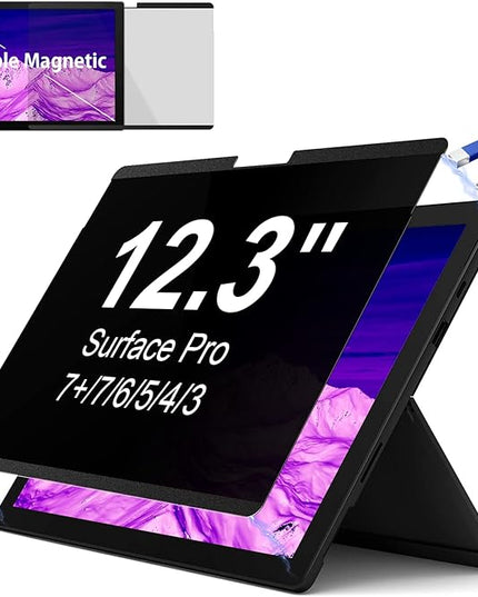 IPROKKO Privacy Screen for Surface Pro 7 Plus/7/6/5/4/(12.3 inch), Magnetic Removable Microsoft Surface Privacy Filter, Laptop Anti Glare Blue Light Screen Protector