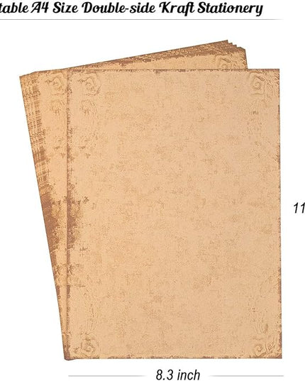 CenterZ 60 Sheets 6 Style Antique Stationary Paper, 8.3 x 11.2 inch A4 Size 100gsm Kraft Double-side Printable Old Aged Vintage Letter Writing Stationery Set for Classic Letters, Poems, Lyrics, Notes