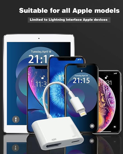 Lightning to HDMI Adapter for iPhone, [Apple MFi Certified] Digital AV Dongle,1080P Sync Screen Cable with Lightning Charging Port for iPhone, iPad to TV/Projector/Monitor No Need Power Supply