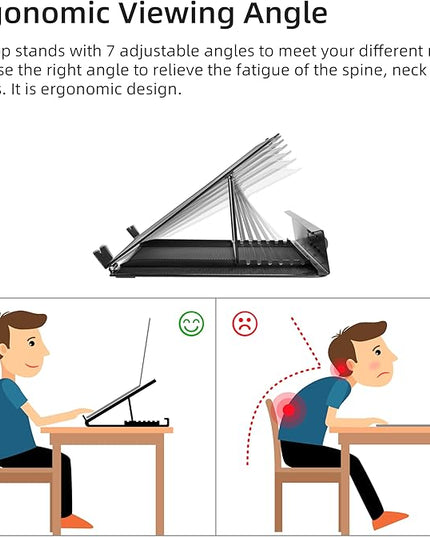 DESIGNA Metal Mesh Ventilated Adjustable Laptop Stands Computer Notebook Holder Stand Riser Compatible with Apple MacBook Air Pro Dell XPS HP Samsung Lenovo More Laptops up to 19"- Black