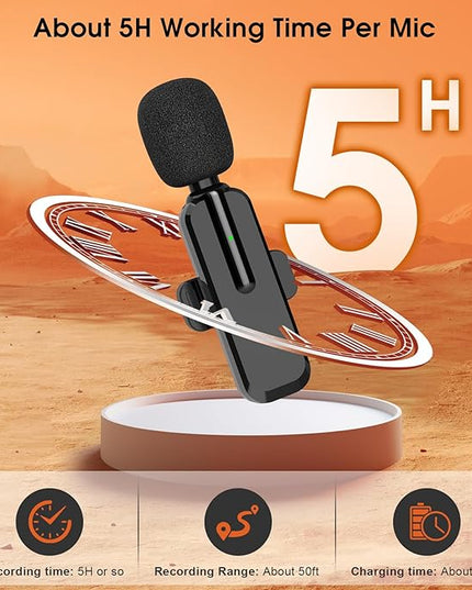 MAYBESTA Wireless Lavalier Microphone for iPhone, iPad, Android - Bluetooth Lapel Phone Mic for Video Recording - Mini Clip on Microphones for YouTube Podcast Interview