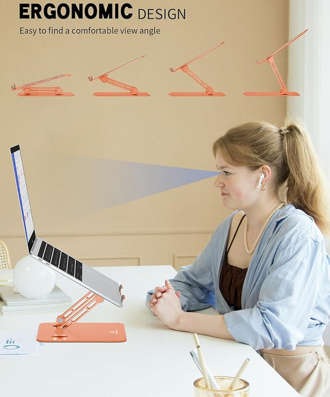 Laptop Stand, Ergonomic Adjustable Computer Stand for Collaborative Work, Foldable and Portable Heat Sink Computer Stands, Fits up to 15.6-inch Laptops (Orange)